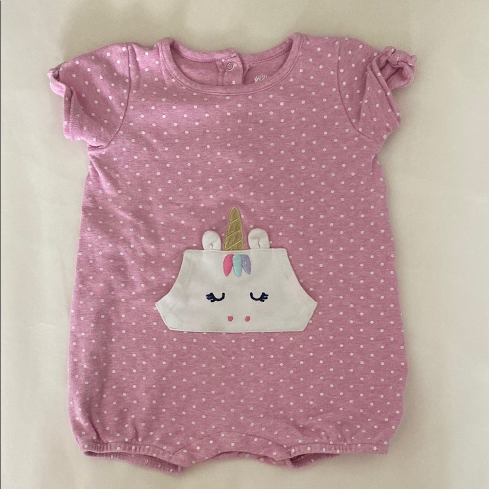 Kids Headquarters Pink and White Bodysuit with Cloud Appliqué